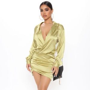 Slip Into Sexy Satin Mini Dress - Lime